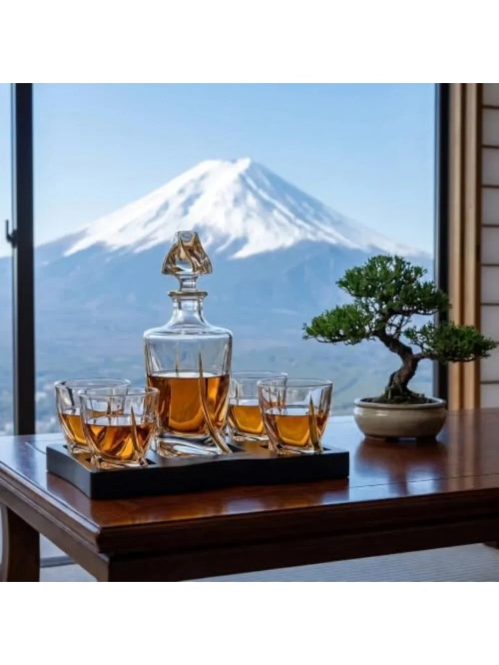 Elegant Japanese Crystal Whisky Decanter Set with 4 Tumbler Glasses - Lead-Free